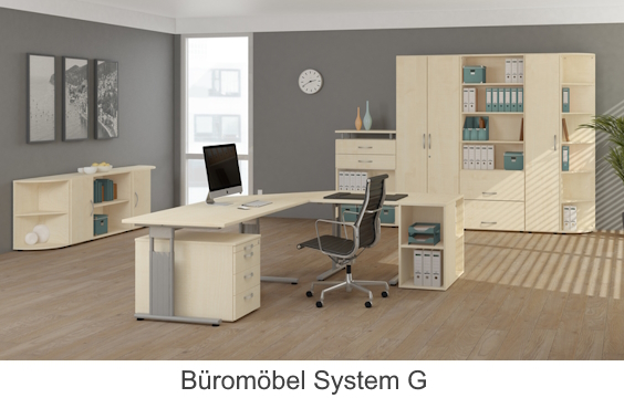 Büromöbel System G Schreibtische Empfanstheken Büroschränke