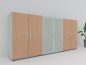 Preview: Büro Schrankwand MA1 3-teilig 240 cm breit 110,4 cm hoch Korpus Lichtgrau Türen Buche