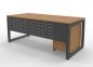Preview: Büromöbel-Set RH1G Schreibtisch mit Sichtblende und Rollcontainer Gestell Grafit Dekor Buche