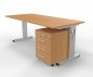 Preview: Büromöbel-Set OR1W Schreibtisch mit Rollcontainer Gestell Silber Dekor Buche