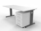 Preview: Büromöbel-Set OR1W Schreibtisch mit Rollcontainer Gestell Grafit Dekor Weiss