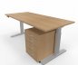 Preview: Büromöbel Set RMK1 Schreibtisch elektrisch mit Rollcontainer Gestell Silber Tischplatte und Rollcontainer Eiche