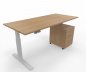 Preview: Büromöbel Set RMK1 Schreibtisch elektrisch mit Rollcontainer Gestell Weiß Tischplatte und Rollcontainer Eiche