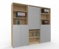 Preview: Büro Schrankwand Master M8 240 cm 215,6 cm hoch 2 Kombischränke und 1 Rollladenschrank Dekor Ahorn Silber