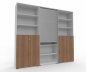 Preview: Büro Schrankwand Master M8 240 cm 215,6 cm hoch 2 Kombischränke und 1 Rollladenschrank Dekor Weiß Nussbaum