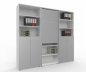Preview: Büro Schrankwand Master M8 240 cm 215,6 cm hoch 2 Kombischränke und 1 Rollladenschrank Dekor Weiß Silber