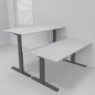 Preview: Doppelarbeitsplatz 163 x 160 cm HMK1 elektrisch höhenverstellbare Schreibtische Gestell Grafit Tischplatten Lichgrau