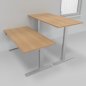 Preview: Doppelarbeitsplatz 163 x 160 cm HMK1 elektrisch höhenverstellbare Schreibtische Gestell Silber Tischplatten Eiche