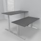 Preview: Doppelarbeitsplatz 163 x 160 cm HMK1 elektrisch höhenverstellbare Schreibtische Gestell Silber Tischplatten Grafit
