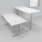 Preview: Doppelarbeitsplatz 163 x 160 cm HMK1 elektrisch höhenverstellbare Schreibtische Gestell Silber Tischplatten Weiß
