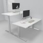 Preview: Doppelarbeitsplatz 163 x 160 cm HMK1 elektrisch höhenverstellbare Schreibtische Gestell Silber Tischplatten Weiß