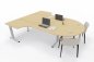 Preview: Doppelarbeitsplatz OD2 zwei Winkelschreibtische mit Besprechungsansatz Tischplatten Ahorn Gestell Silber