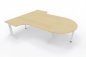 Preview: Doppelarbeitsplatz OD2 zwei Winkelschreibtische mit Besprechungsansatz Tischplatten Ahorn Gestell Weiß