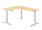 Preview: Winkelschreibtisch DSM L-Form 160 x 200 cm Gestell Silber Tischplatte Ahorn