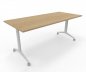 Preview: Klapptisch 180 cm breit fahrbar Gestellfarbe Weiß Tischplatte Eiche