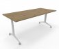 Preview: Klapptisch 180 cm breit fahrbar Gestellfarbe Weiß Tischplatte Asteiche