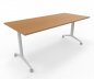 Preview: Klapptisch 180 cm breit fahrbar Gestellfarbe Weiß Tischplatte Buche