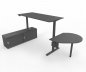 Preview: Komplettarbeitsplatz DSMB elektrisch höhenverstellbarer Schreibtisch mit Sideboard und Beratertisch Gestell und Dekor Grafit