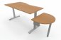 Preview: PC-Schreibtisch 180 cm elektrisch höhenverstellbar mit Anbautisch 60 cm Tischplatte Buche Gestell Silber