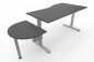 Preview: PC-Schreibtisch 180 cm elektrisch höhenverstellbar mit Anbautisch 60 cm Tischplatte Grafit Gestell Silber