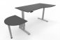 Preview: PC-Schreibtisch 180 cm elektrisch höhenverstellbar mit Anbautisch 60 cm Tischplatte Grafit Gestell Silber