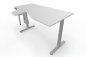 Preview: PC-Schreibtisch 180 cm elektrisch höhenverstellbar mit Anbautisch 60 cm Tischplatte Weiß Gestell Silber