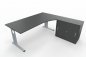 Preview: PC-Schreibtisch 180 cm breit mit Anstellschrank auf der rechten Seite Onyxgrau