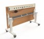 Preview: Mobiler Schreibtisch elektrisch höhenverstellbarer Klapptisch mit Rollen Ansicht geklappt Buche