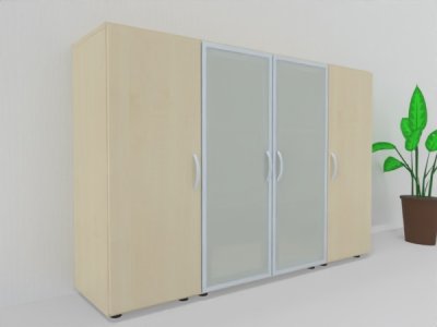 Büro Schrankwand MA3 160 cm breit 3teilig Korpus und Holztüren Ahorn