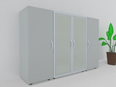 Büro Schrankwand MA3 160 cm breit 3teilig Korpus und Holztüren Lichtgrau