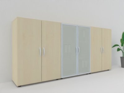 Büro Schrankwand MA1 3-teilig 240 cm breit 110,4 cm hoch Korpus und Türen Ahorn