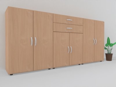 Büroschrankwand 240 cm breit 110,4 cm hoch MA5 Buche