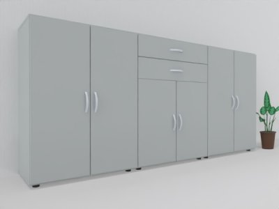 Büroschrankwand 240 cm breit 110,4 cm hoch MA5 Lichtgrau