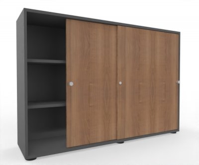 Schiebetürenschrank Master 160 cm breit 3 Ordnerhöhen Korpus Grafit Türen Nussbaum