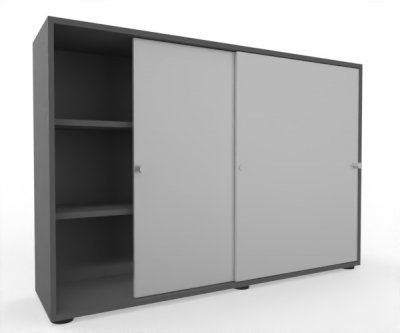 Schiebetürenschrank Master 160 cm breit 3 Ordnerhöhen Korpus Grafit Türen Silber