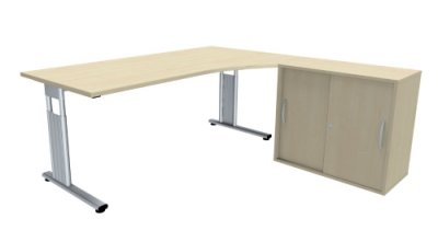 PC-Schreibtisch rechts Anstellschrank Ahorn
