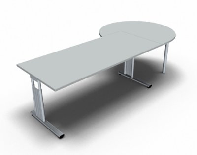 Schreibtisch 180 cm mit Berateransatz rechts Lichtgrau