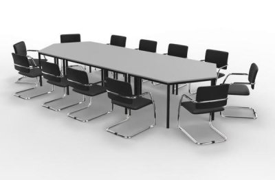 Konferenztisch DS4 mit 12 Stühlen Tischplatten Lichtgrau