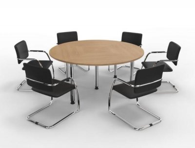 Konferenztisch K16 rund 160 cm mit 6 Stühlen Tischplatten Eiche