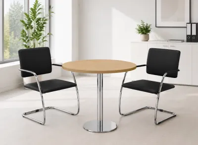 Besprechungstisch rund 80 cm mit 2 Freischwingerstühlen