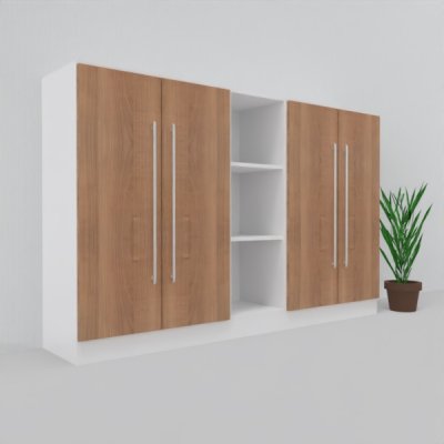 Büro Schrankwand MS14 3teilig Breite 200,6 cm Dekor Korpus Weiß Türen Nussbaum