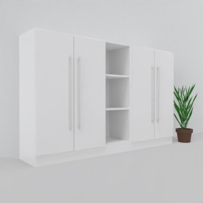 Büro Schrankwand MS14 3teilig Breite 200,6 cm Dekor Korpus und Türen Weiß