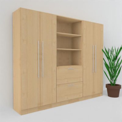 Büro Schrankwand Multi 10 240 cm breit zwei Büroschranke und ein Regal mit Hängeregisterauschzug Dekor Ahorn