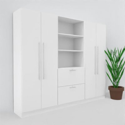 Büro Schrankwand Multi 10 240 cm breit zwei Büroschranke und ein Regal mit Hängeregisterauschzug Dekor Weiß