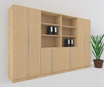 Büroschrankwand MS12 Breite 320 cm Höhe 200,4 cm Dekor Ahorn