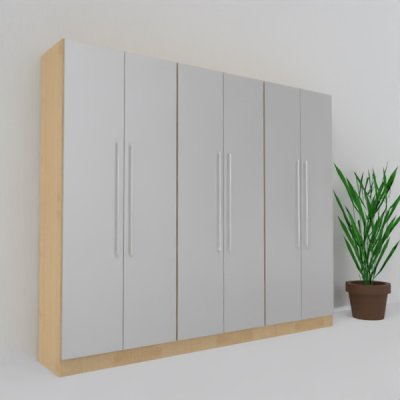 Büro Schrankwand MS4 Breite 240 cm Höhe 200,4 cm Dekor Ahorn-Silber