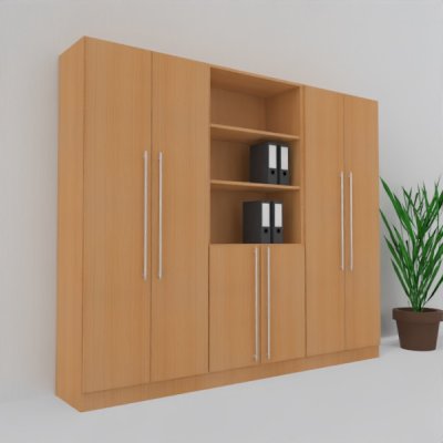Büro Schrankwand MS5 240 cm breit 200,4 cm hoch Dekor Buche