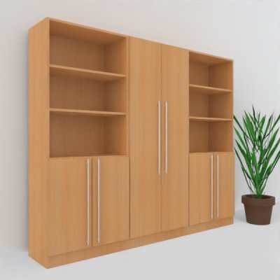 Büro Schrankwand MS6 Breite 240 cm Höhe 200,6 cm Dekor Buche