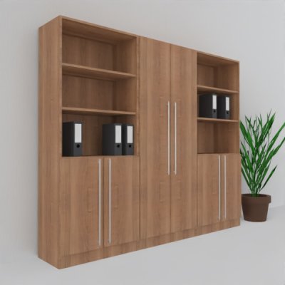 Büro Schrankwand MS6 Breite 240 cm Höhe 200,6 cm Dekor Nussbaum