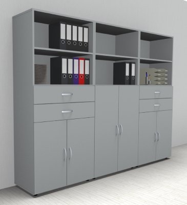 Büro Schrankwand 3529 Mega 240 cm breit  Lichtgrau